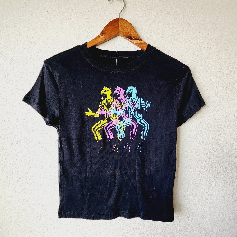 Beetlejuice Womens/Ladies Dancing  Logo Cotton Boyfriend T-Shirt / Black Small